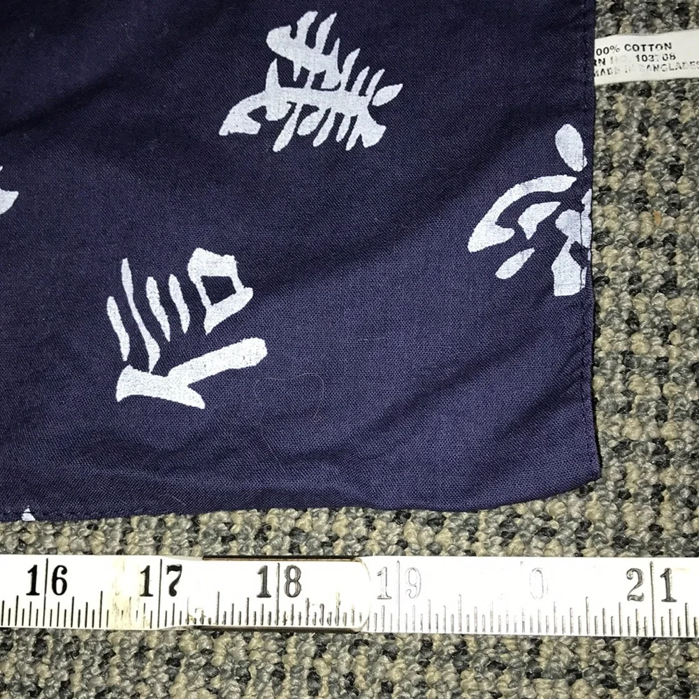 Navy‎ Blue Printed Square Scarf with White Asian Character Motif